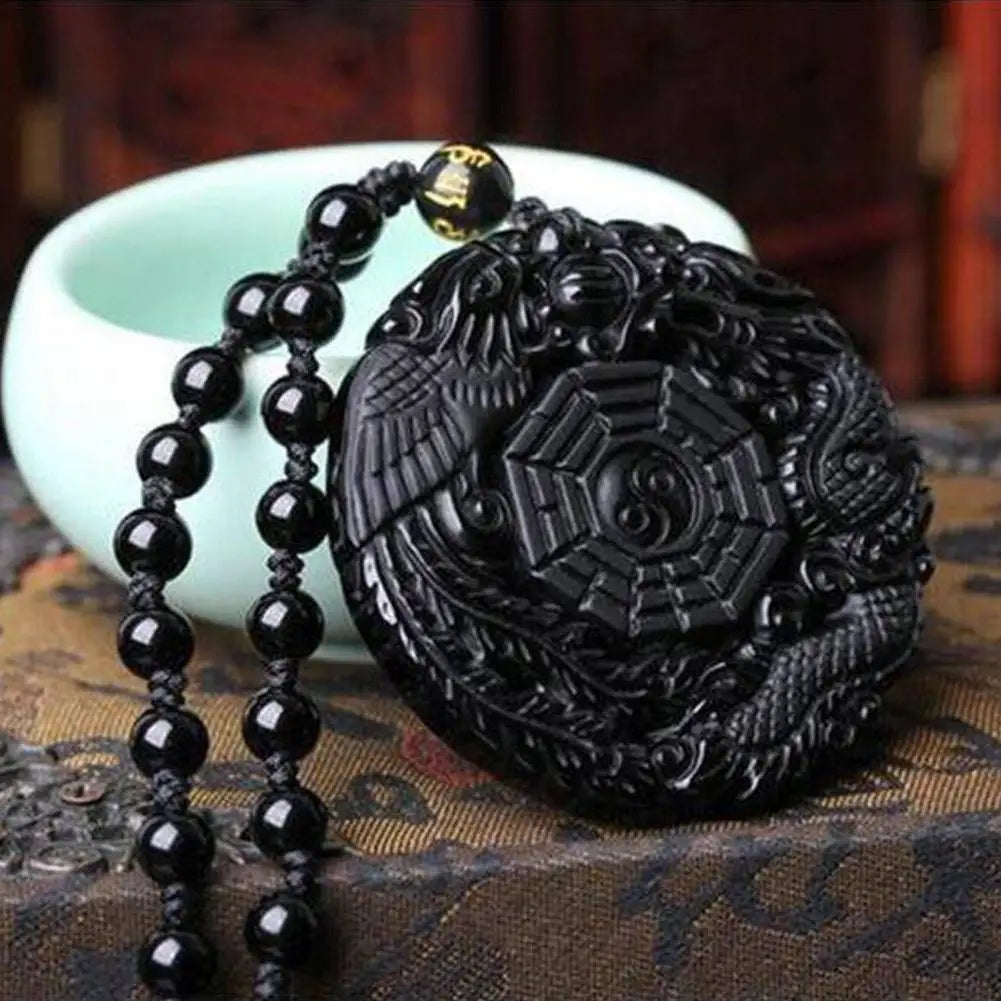Obsidian Dragon-Phoenix Amulet | Forged in the Black Sun