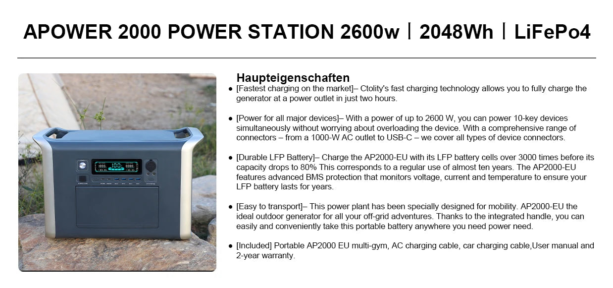 CTOLITY 1800W Portable Power Station – Reliable Energy for Outdoor Adventures and Emergency Preparedness