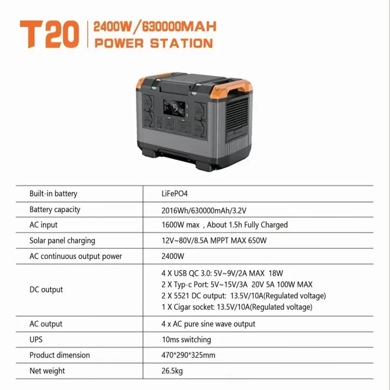 ⚡ 3000W Portable Power Station – LiFePO4 Solar Generator with 2688Wh Capacity & 220V Output for Camping, RV & Emergency Backup