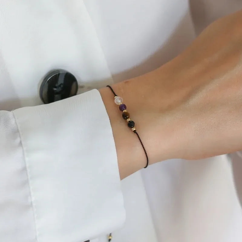 Empath Protection Crystal Bracelet – Rose Quartz, Amethyst, Black Tourmaline & Tiger Eye