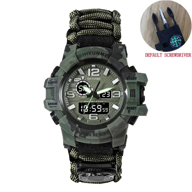 ⌚ Tactical Survival Paracord Watch – Waterproof Military-Grade Outdoor Emergency Gear with Compass, Thermometer & LED Display