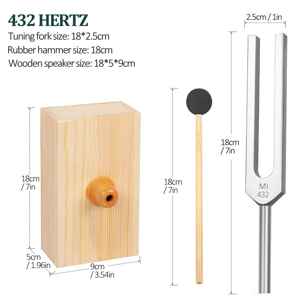 432Hz & 528Hz Chakra Tuning Fork Set with Resonant Box & Mallet