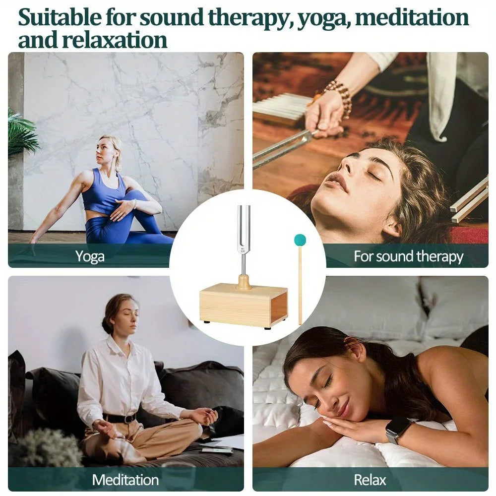 432Hz & 528Hz Chakra Tuning Fork Set with Resonant Box & Mallet