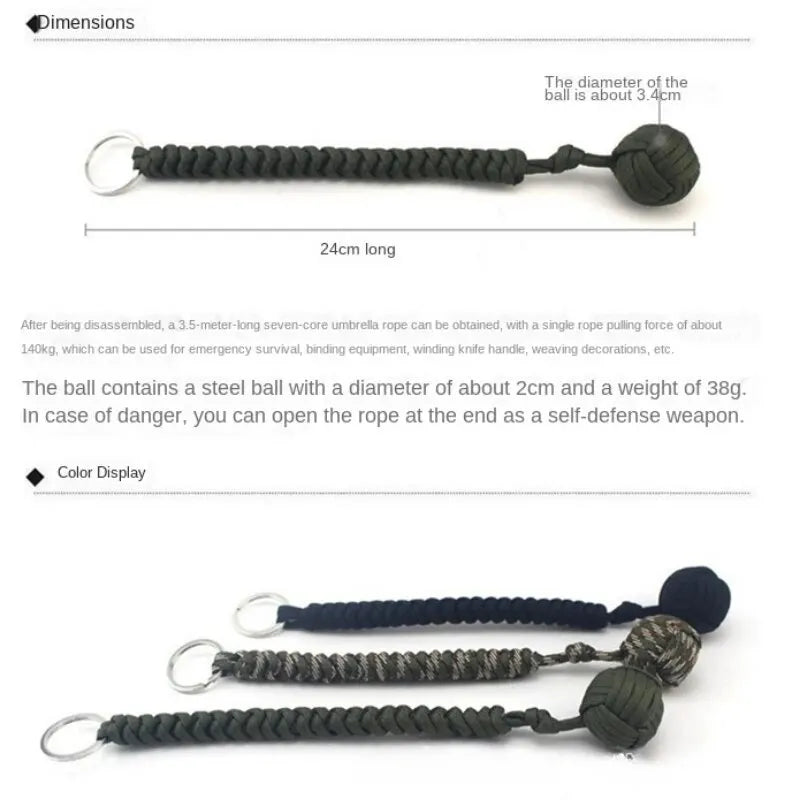 Monkey Fist Steel Ball Self-Defense Keychain with Emergency Rope (85g)