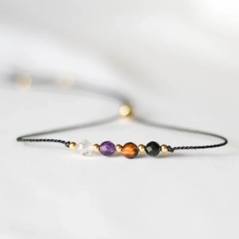 Empath Protection Crystal Bracelet – Rose Quartz, Amethyst, Black Tourmaline & Tiger Eye
