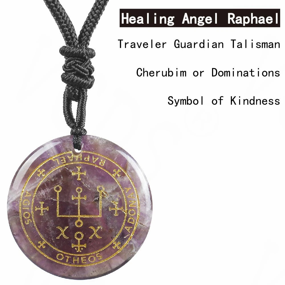 🜂 Seven Archangels Amulet | Seal of Solomon in Natural Amethyst or Clear Quartz