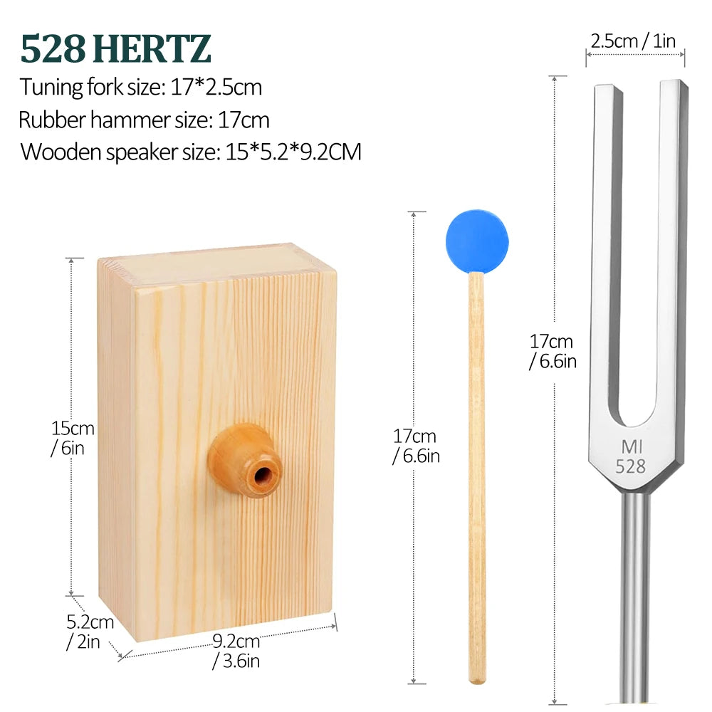432Hz & 528Hz Chakra Tuning Fork Set with Resonant Box & Mallet