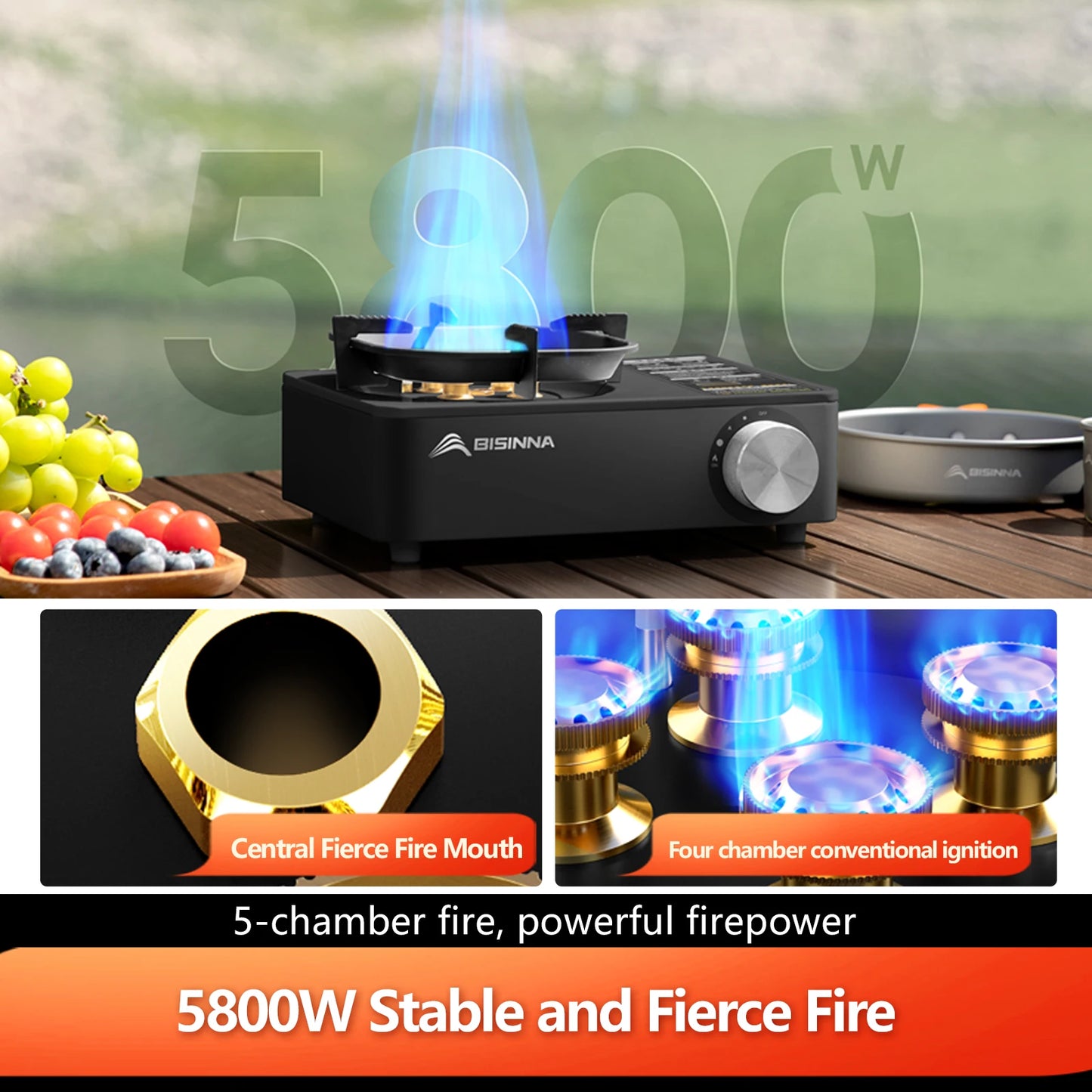 BISINNA 5800W Camping Gas Stove – High-Power Outdoor Cooking