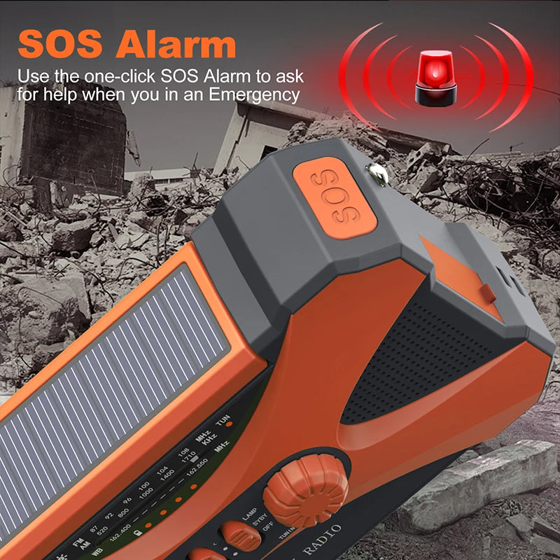 10,000mAh Emergency Weather Radio – Solar Hand Crank NOAA FM/AM/WB with LED Flashlight and Power Bank