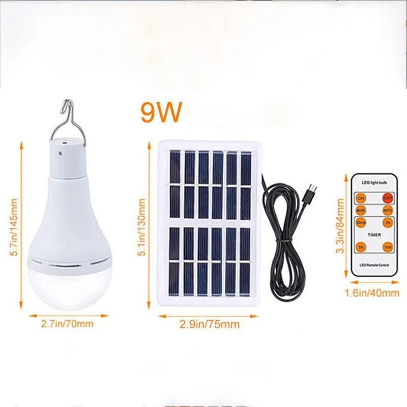 💡 Solar-Powered LED Bulb – USB Rechargeable with Remote, Multi-Brightness Modes & IP65 Waterproof for Camping & Emergencies
