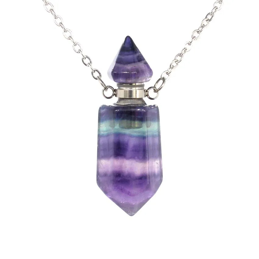 Natural Crystal Perfume Bottle Pendant Necklace