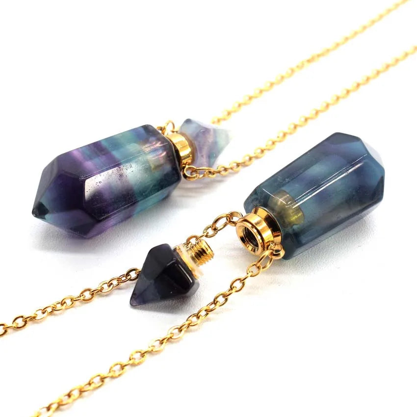 Natural Crystal Perfume Bottle Pendant Necklace