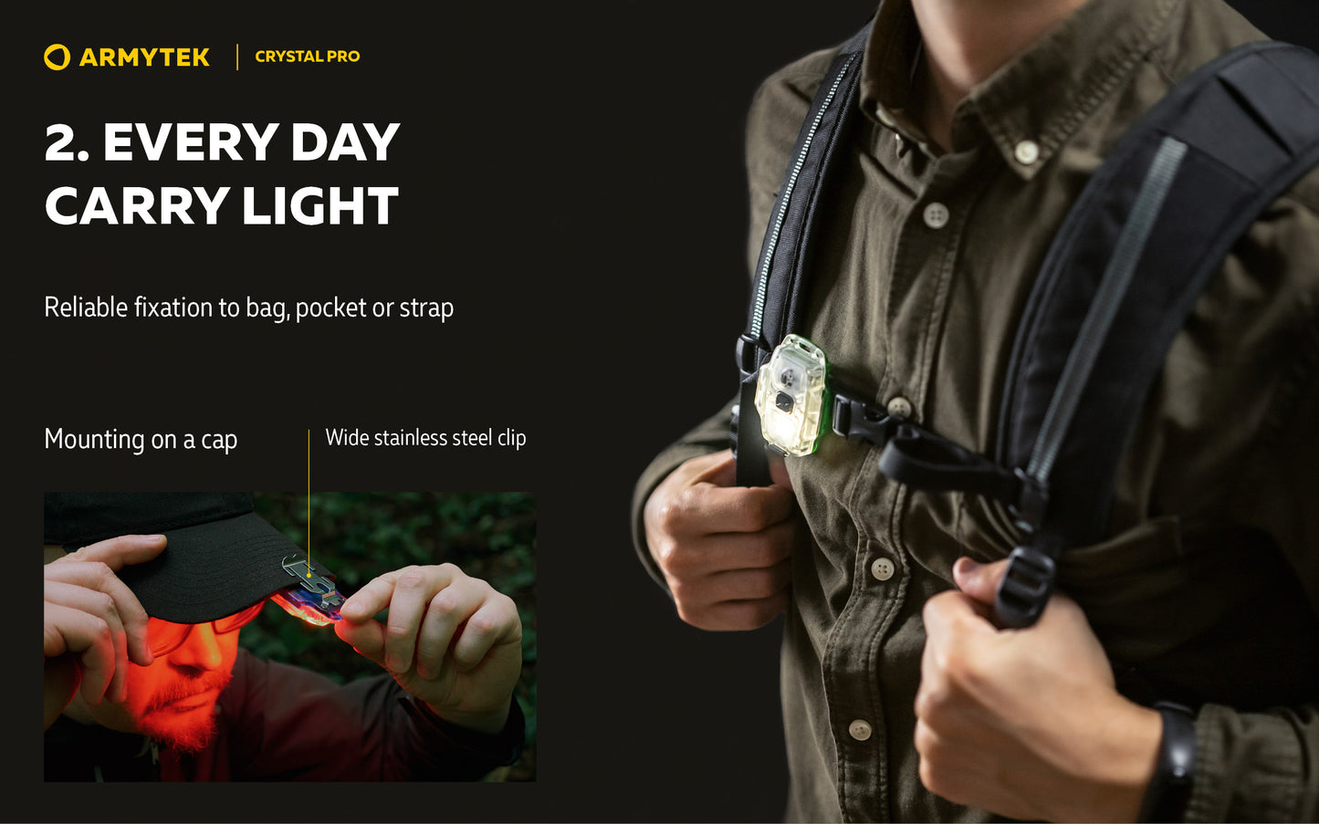 Armytek Crystal Pro 7-in-1 Multi-Function Flashlight – White/Red Light, Motion-Sensing Brake Mode, IP67 Waterproof