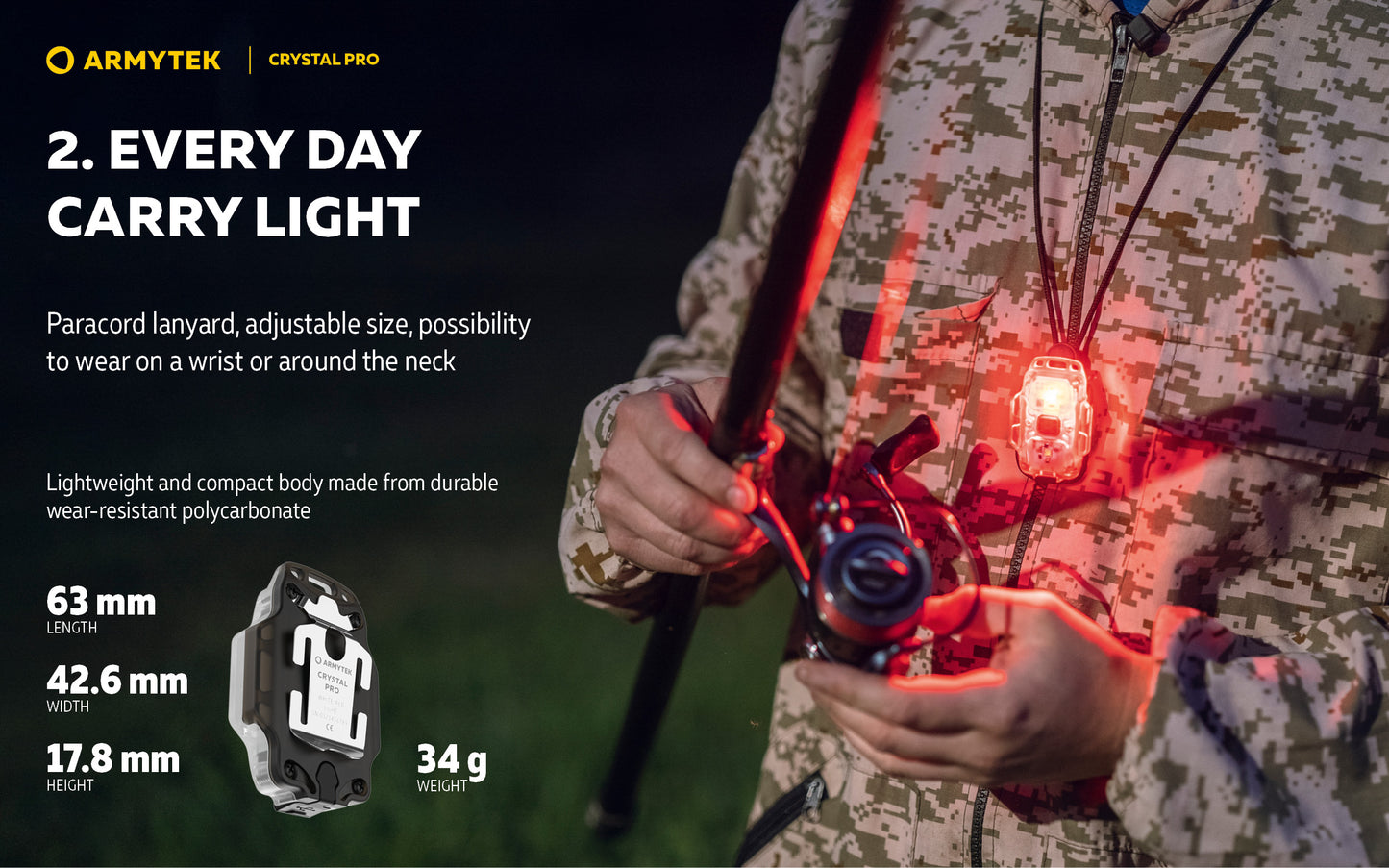 Armytek Crystal Pro 7-in-1 Multi-Function Flashlight – White/Red Light, Motion-Sensing Brake Mode, IP67 Waterproof