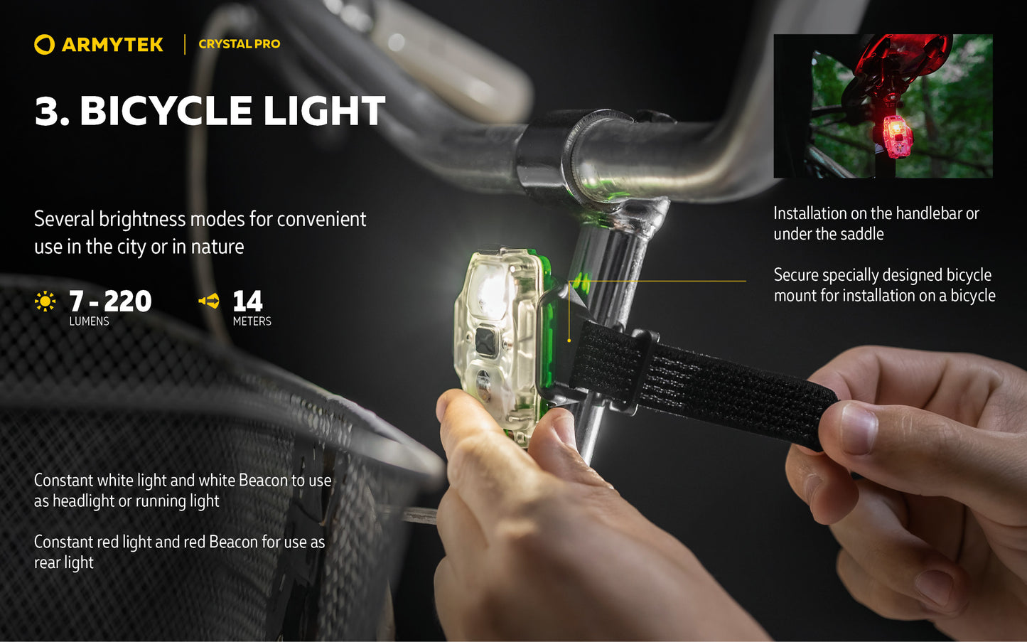 Armytek Crystal Pro 7-in-1 Multi-Function Flashlight – White/Red Light, Motion-Sensing Brake Mode, IP67 Waterproof