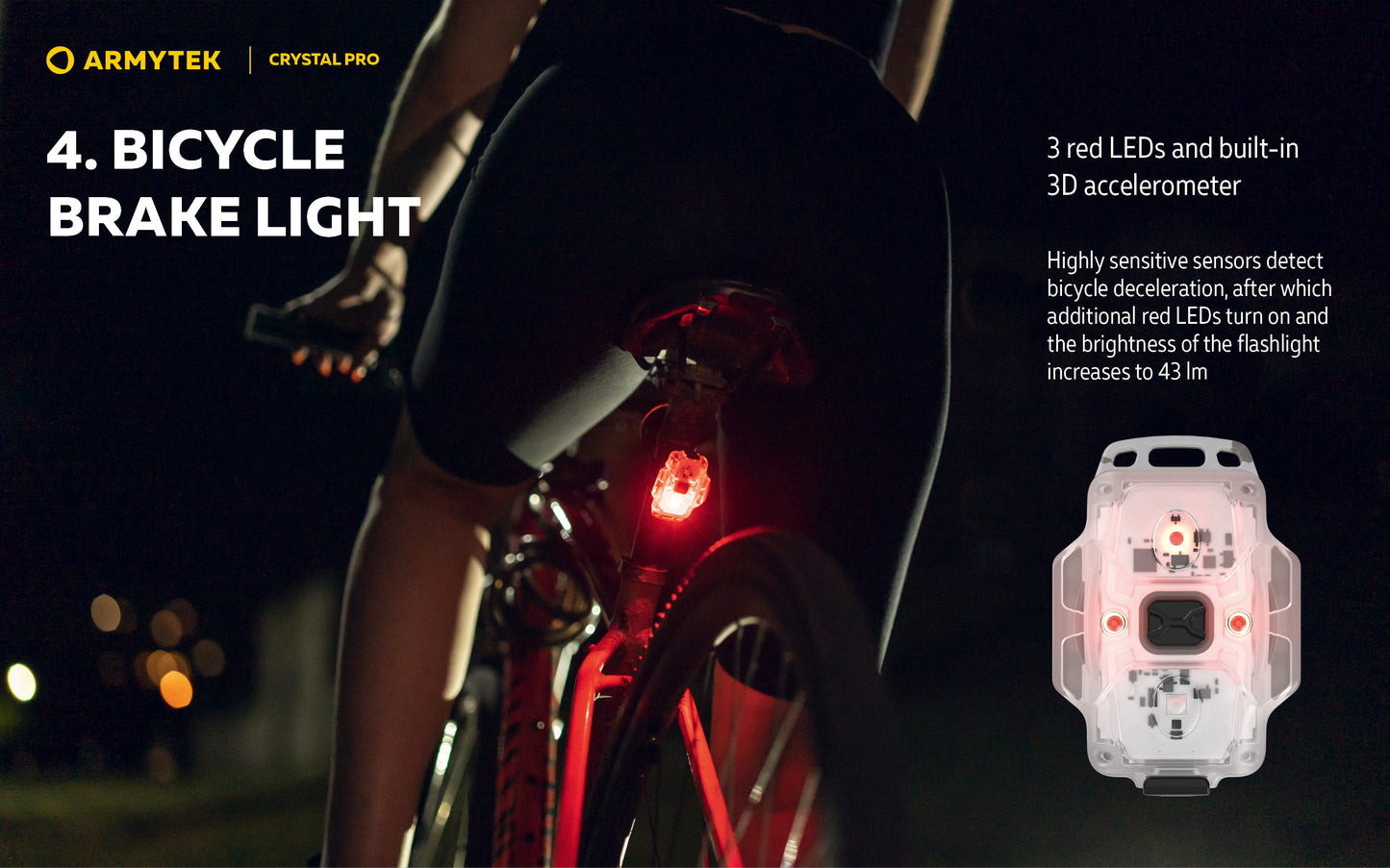 Armytek Crystal Pro 7-in-1 Multi-Function Flashlight – White/Red Light, Motion-Sensing Brake Mode, IP67 Waterproof