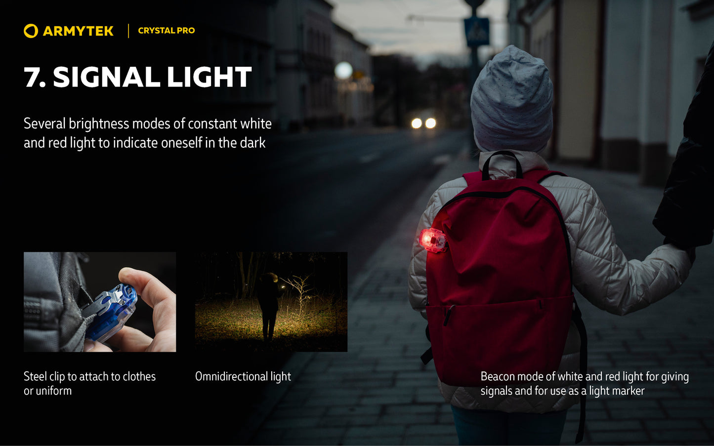 Armytek Crystal Pro 7-in-1 Multi-Function Flashlight – White/Red Light, Motion-Sensing Brake Mode, IP67 Waterproof