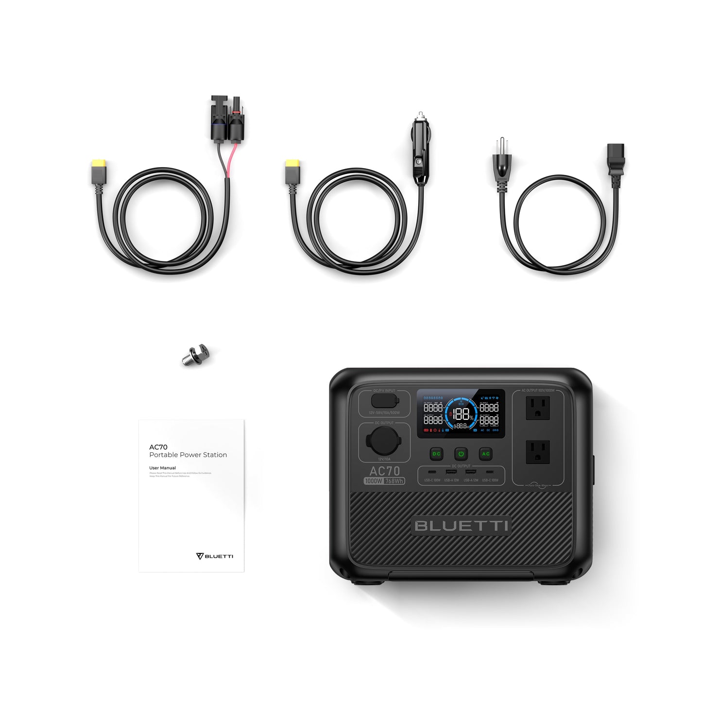 BLUETTI AC70 Portable Power Station – 768Wh, 1000W Output, 2000W Surge, Turbo Charging, Solar Compatible