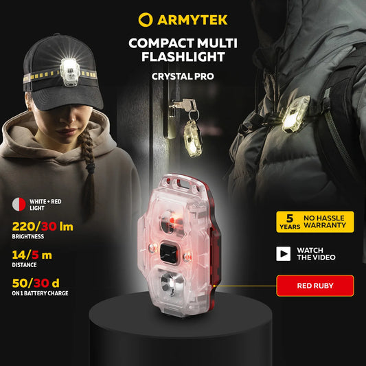 Armytek Crystal Pro 7-in-1 Multi-Function Flashlight – White/Red Light, Motion-Sensing Brake Mode, IP67 Waterproof