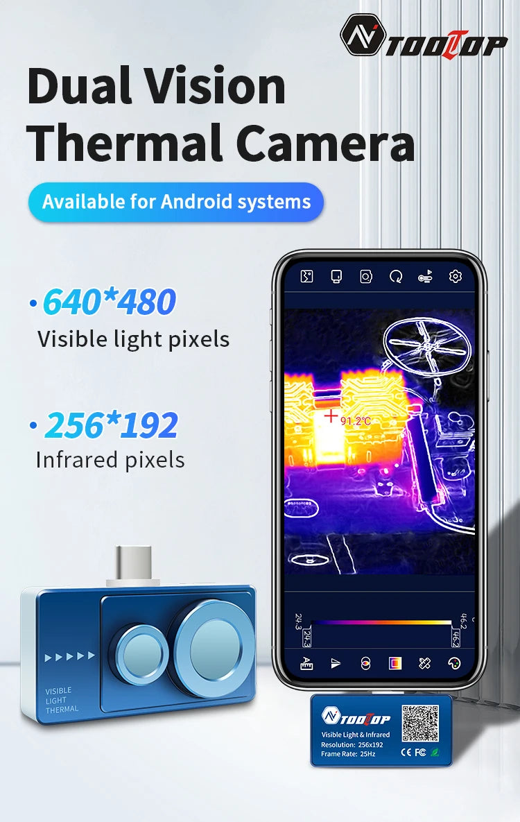 TOOLTOP T7Pro Android 256*192 Infrared Thermal Imager 12 Languages -50~600℃ Thermal Imaging Camera For Industrial Inspection