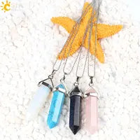 CSJA 7 Chakra Divination Pendulum for Dowsing Crystal Quartz Pendulums 2021 Natural Stone Pendant Wand Pendulos Spiritual G676