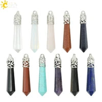 CSJA 7 Chakra Divination Pendulum for Dowsing Crystal Quartz Pendulums 2021 Natural Stone Pendant Wand Pendulos Spiritual G676