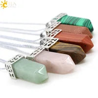 CSJA 7 Chakra Divination Pendulum for Dowsing Crystal Quartz Pendulums 2021 Natural Stone Pendant Wand Pendulos Spiritual G676