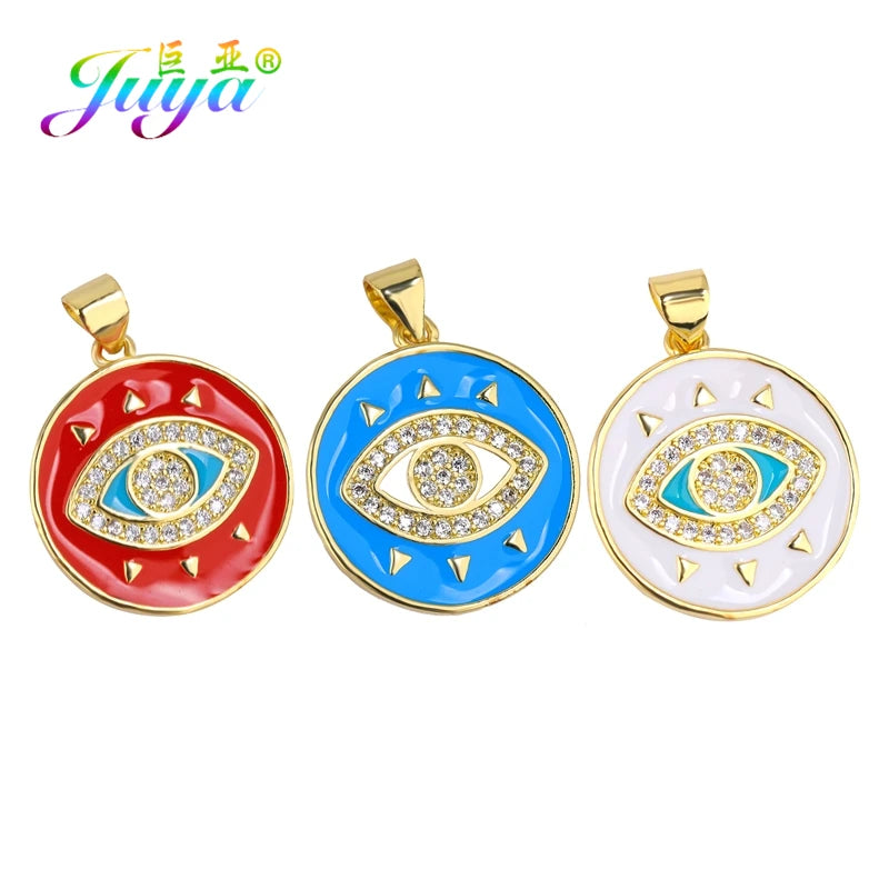 Juya Handmade 18K Real Gold Plated Hamsa Fatima Hand Greek Evil Eye Charms For DIY Trendy Enamel Pendant Talisman Jewelry Making