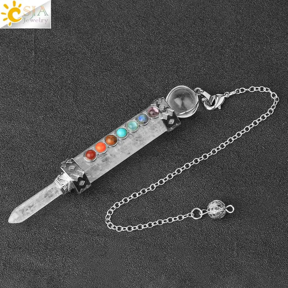 CSJA 7 Chakra Divination Pendulum for Dowsing Crystal Quartz Pendulums 2021 Natural Stone Pendant Wand Pendulos Spiritual G676