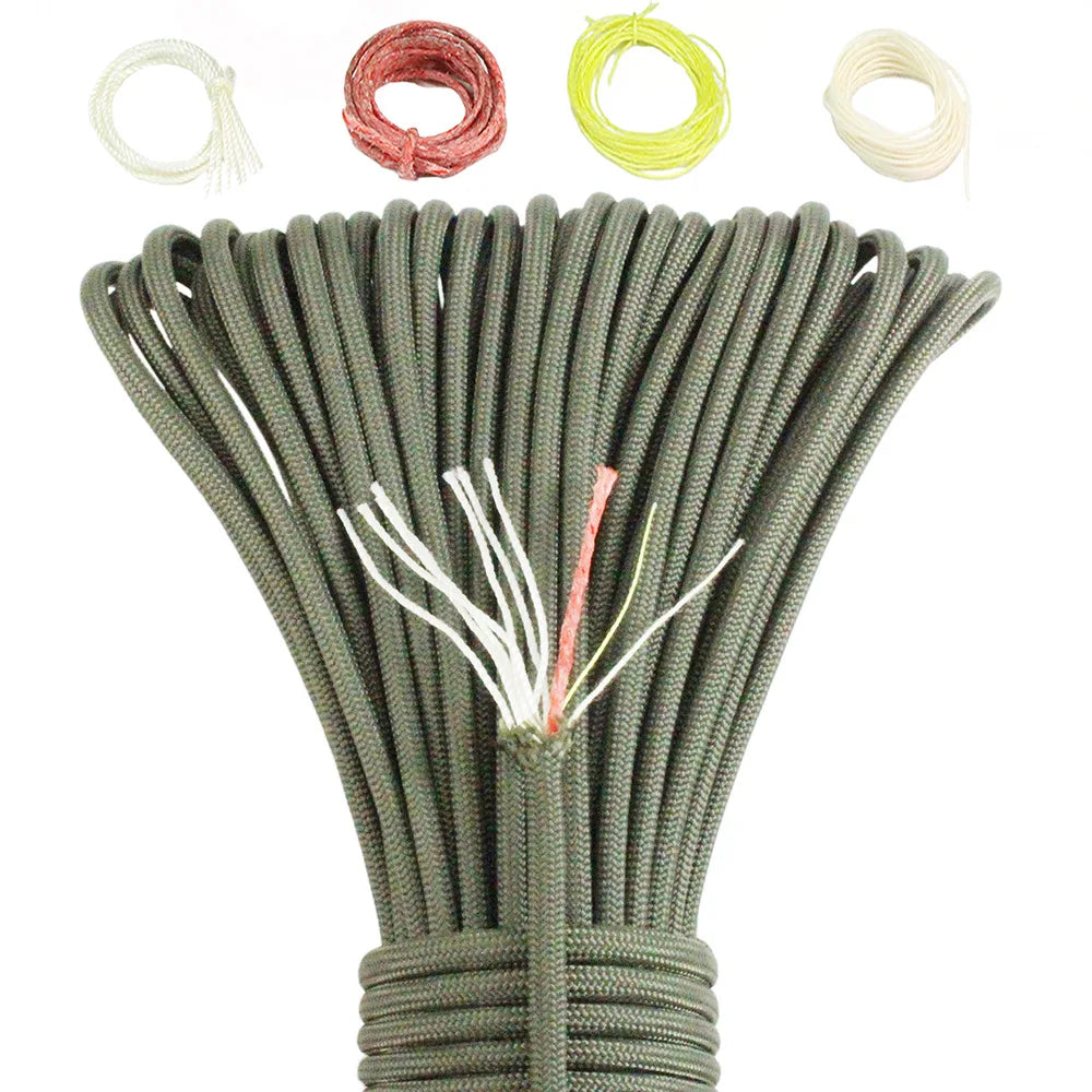 10 Strand Multifunctional Paracord 650 Military 4mm Parachute Camping Survival With Fishing Line Copper Wire And Fire Wire