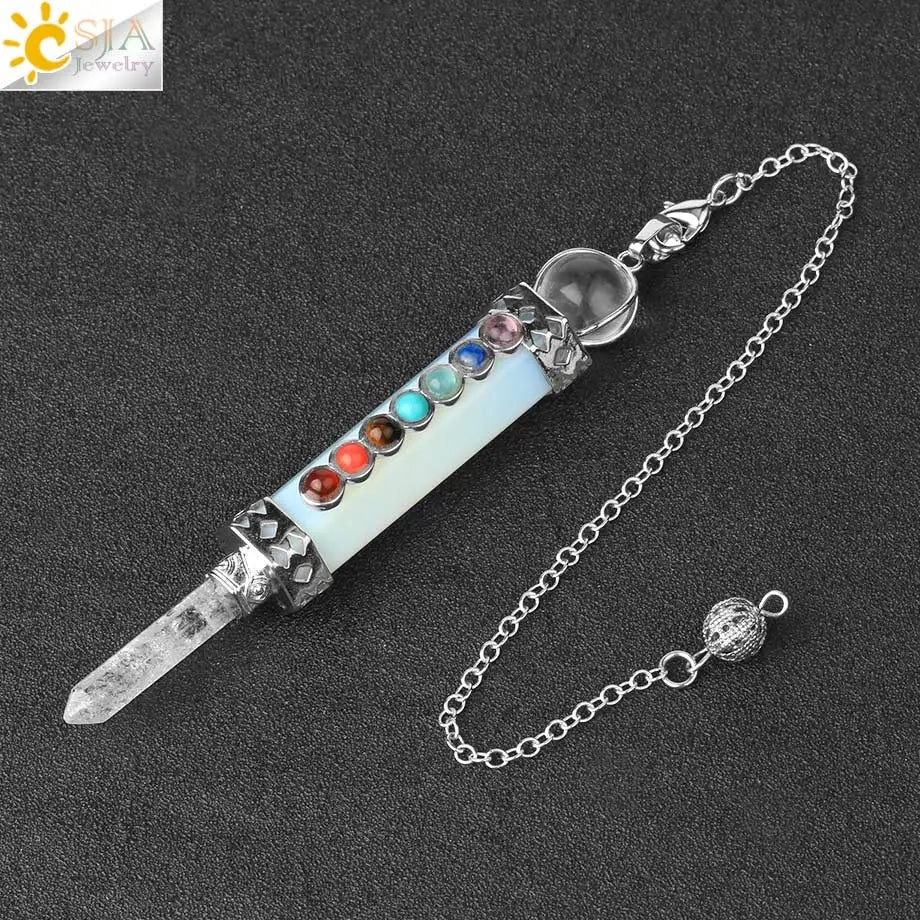 CSJA 7 Chakra Divination Pendulum for Dowsing Crystal Quartz Pendulums 2021 Natural Stone Pendant Wand Pendulos Spiritual G676