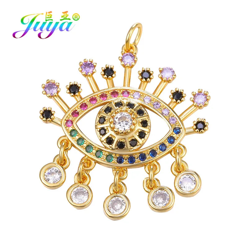 Juya Handmade 18K Real Gold Plated Hamsa Fatima Hand Greek Evil Eye Charms For DIY Trendy Enamel Pendant Talisman Jewelry Making