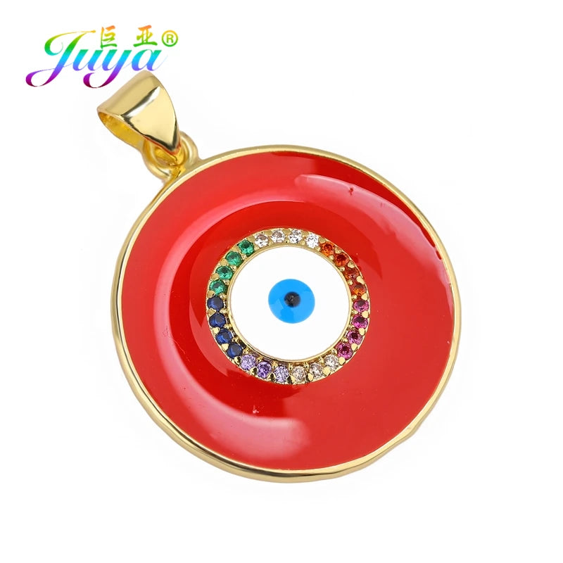 Juya Handmade 18K Real Gold Plated Hamsa Fatima Hand Greek Evil Eye Charms For DIY Trendy Enamel Pendant Talisman Jewelry Making