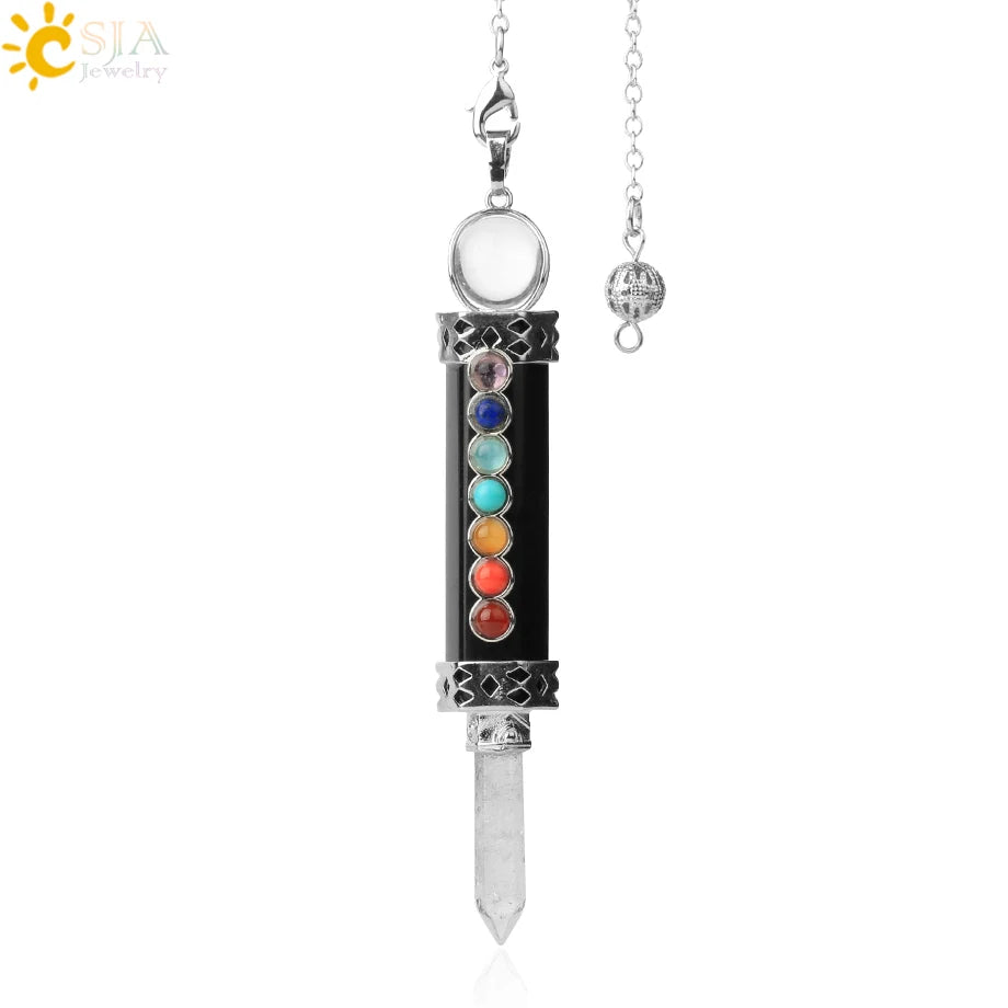 CSJA 7 Chakra Divination Pendulum for Dowsing Crystal Quartz Pendulums 2021 Natural Stone Pendant Wand Pendulos Spiritual G676