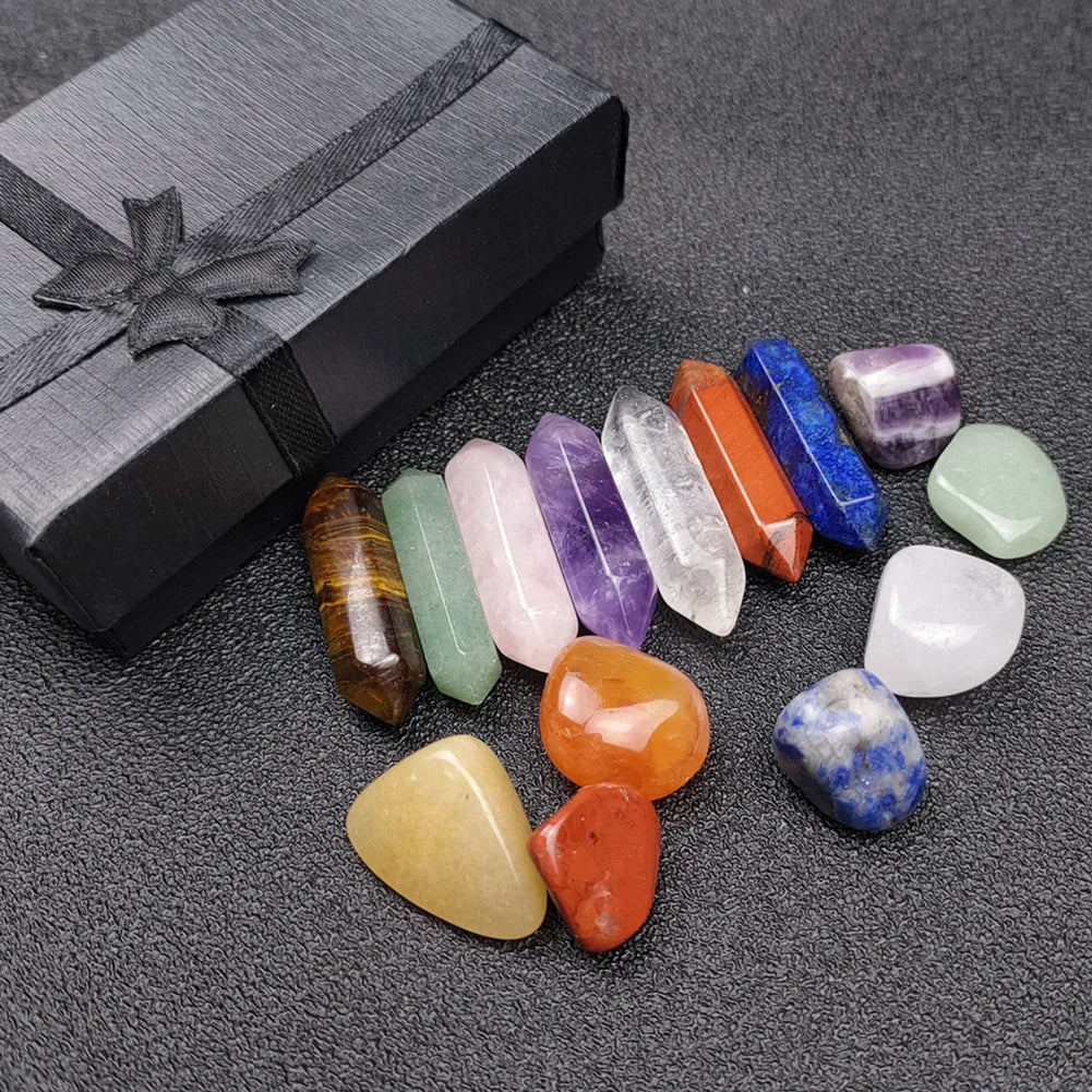 Seven Chakra Hexagonal Column Point Wand Natural Crystal Power Healing Stone Set Amethyst Clear Quartz Healing Gemstones Crafts