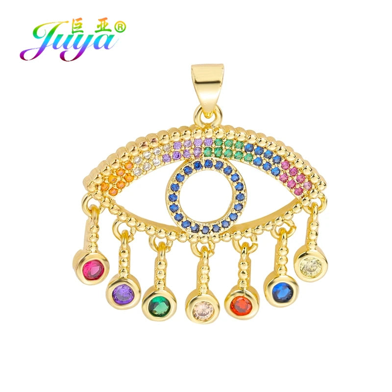 Juya Handmade 18K Real Gold Plated Hamsa Fatima Hand Greek Evil Eye Charms For DIY Trendy Enamel Pendant Talisman Jewelry Making