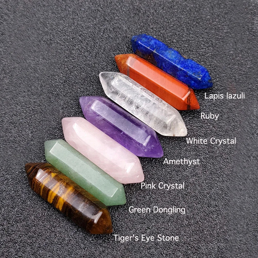 Seven Chakra Hexagonal Column Point Wand Natural Crystal Power Healing Stone Set Amethyst Clear Quartz Healing Gemstones Crafts