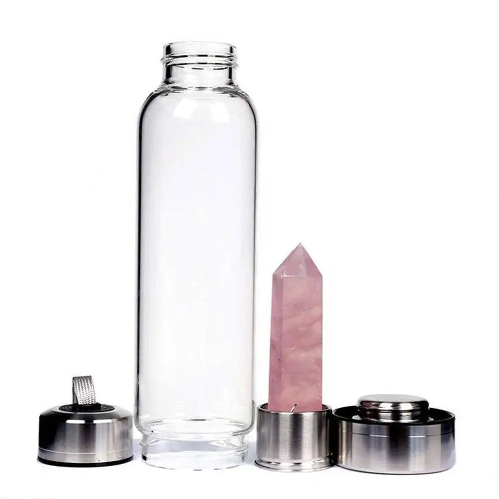 2021 New 500ML Natural Gemstone Glass Water Bottle for Direct Drinking Crystal Rod Cup Glass Bottle with Rope Glass Bottle