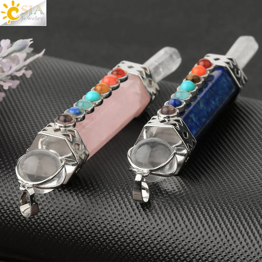 CSJA 7 Chakra Divination Pendulum for Dowsing Crystal Quartz Pendulums 2021 Natural Stone Pendant Wand Pendulos Spiritual G676