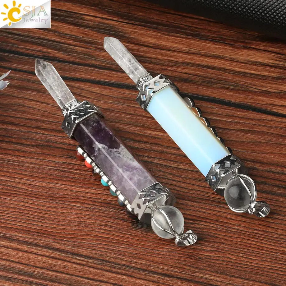 CSJA 7 Chakra Divination Pendulum for Dowsing Crystal Quartz Pendulums 2021 Natural Stone Pendant Wand Pendulos Spiritual G676