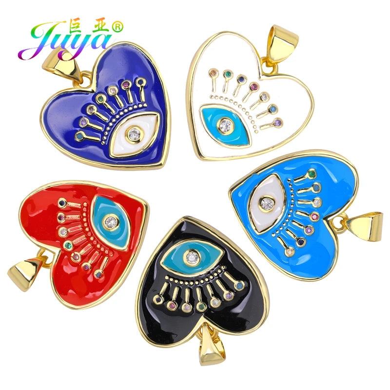 Juya Handmade 18K Real Gold Plated Hamsa Fatima Hand Greek Evil Eye Charms For DIY Trendy Enamel Pendant Talisman Jewelry Making