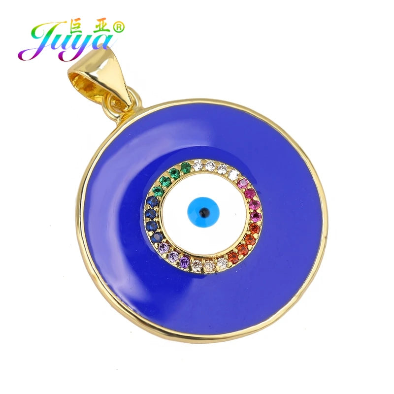 Juya Handmade 18K Real Gold Plated Hamsa Fatima Hand Greek Evil Eye Charms For DIY Trendy Enamel Pendant Talisman Jewelry Making