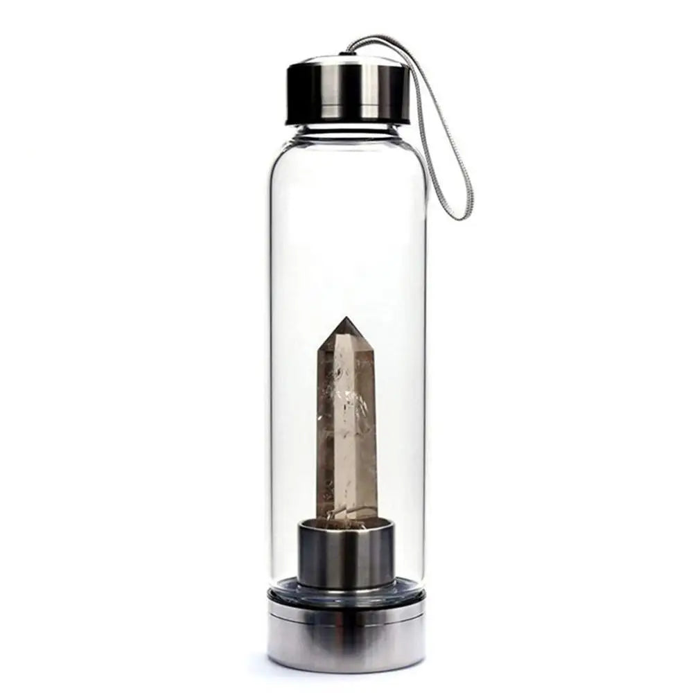 2021 New 500ML Natural Gemstone Glass Water Bottle for Direct Drinking Crystal Rod Cup Glass Bottle with Rope Glass Bottle