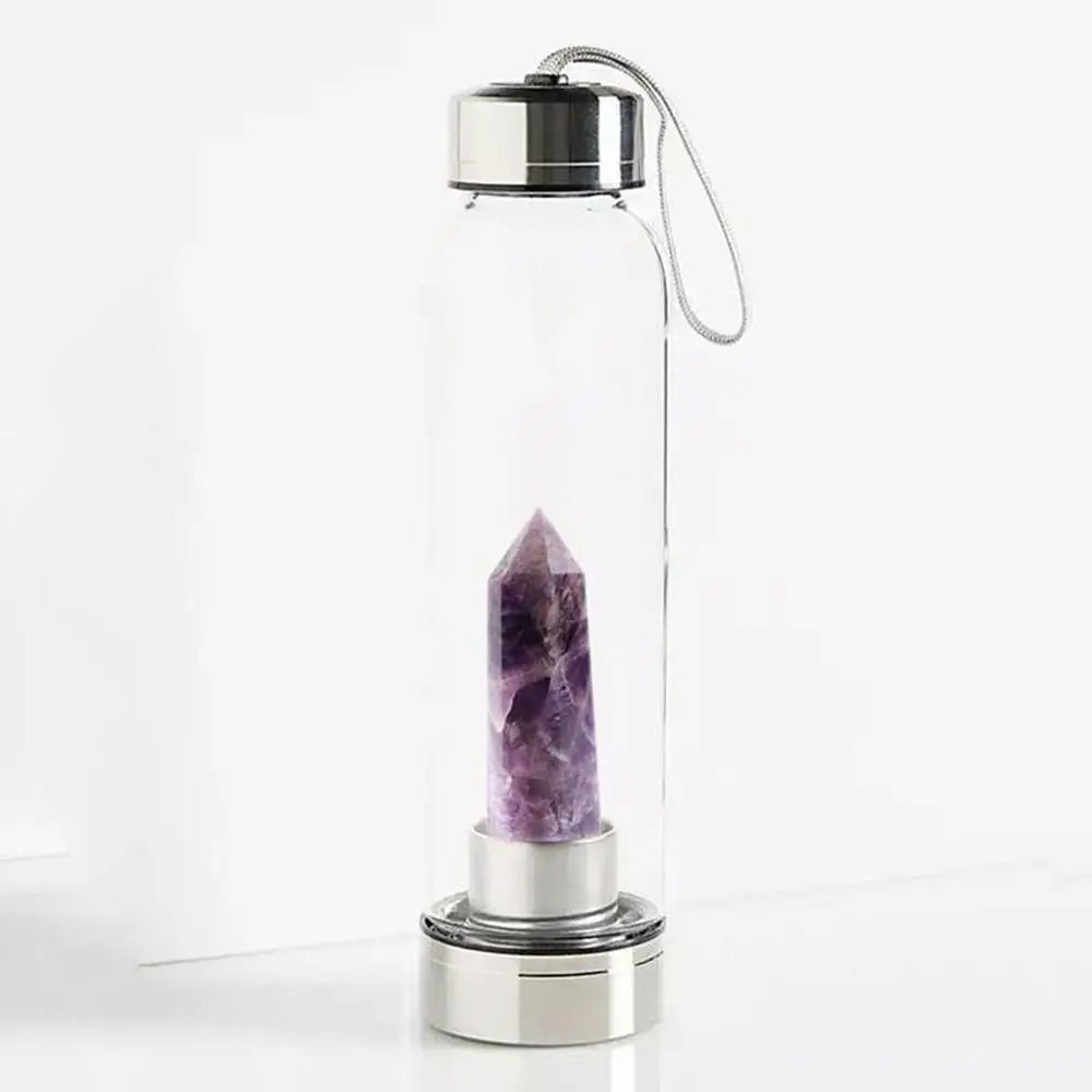 2021 New 500ML Natural Gemstone Glass Water Bottle for Direct Drinking Crystal Rod Cup Glass Bottle with Rope Glass Bottle