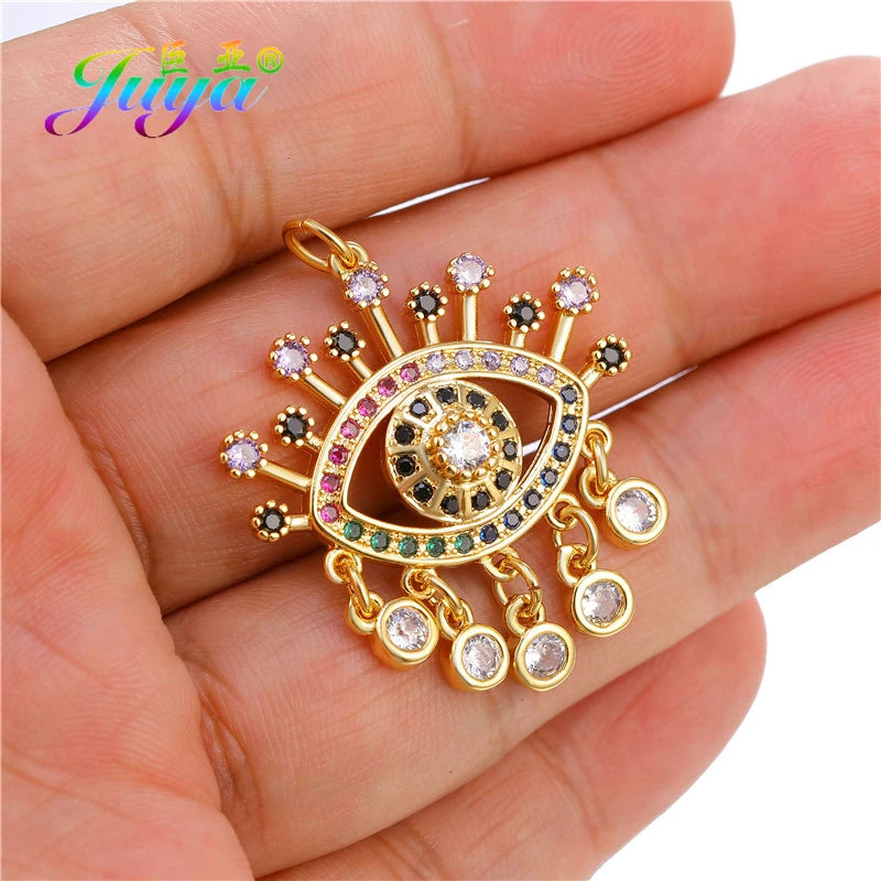 Juya Handmade 18K Real Gold Plated Hamsa Fatima Hand Greek Evil Eye Charms For DIY Trendy Enamel Pendant Talisman Jewelry Making