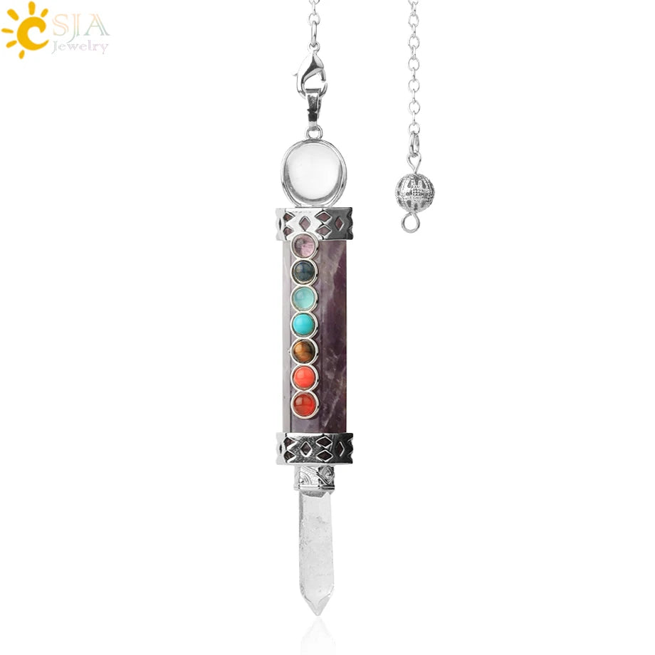 CSJA 7 Chakra Divination Pendulum for Dowsing Crystal Quartz Pendulums 2021 Natural Stone Pendant Wand Pendulos Spiritual G676