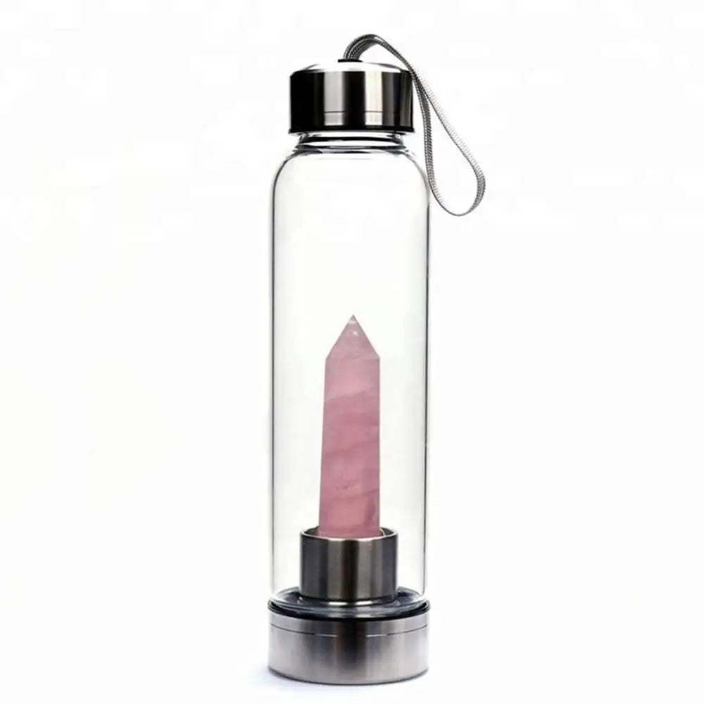 2021 New 500ML Natural Gemstone Glass Water Bottle for Direct Drinking Crystal Rod Cup Glass Bottle with Rope Glass Bottle