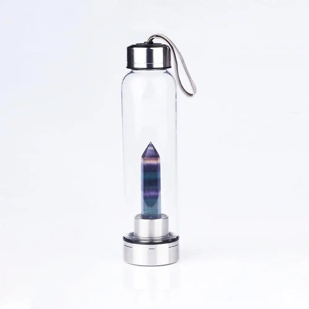 2021 New 500ML Natural Gemstone Glass Water Bottle for Direct Drinking Crystal Rod Cup Glass Bottle with Rope Glass Bottle