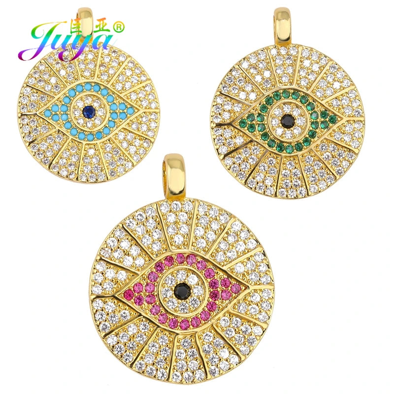 Juya Handmade 18K Real Gold Plated Hamsa Fatima Hand Greek Evil Eye Charms For DIY Trendy Enamel Pendant Talisman Jewelry Making