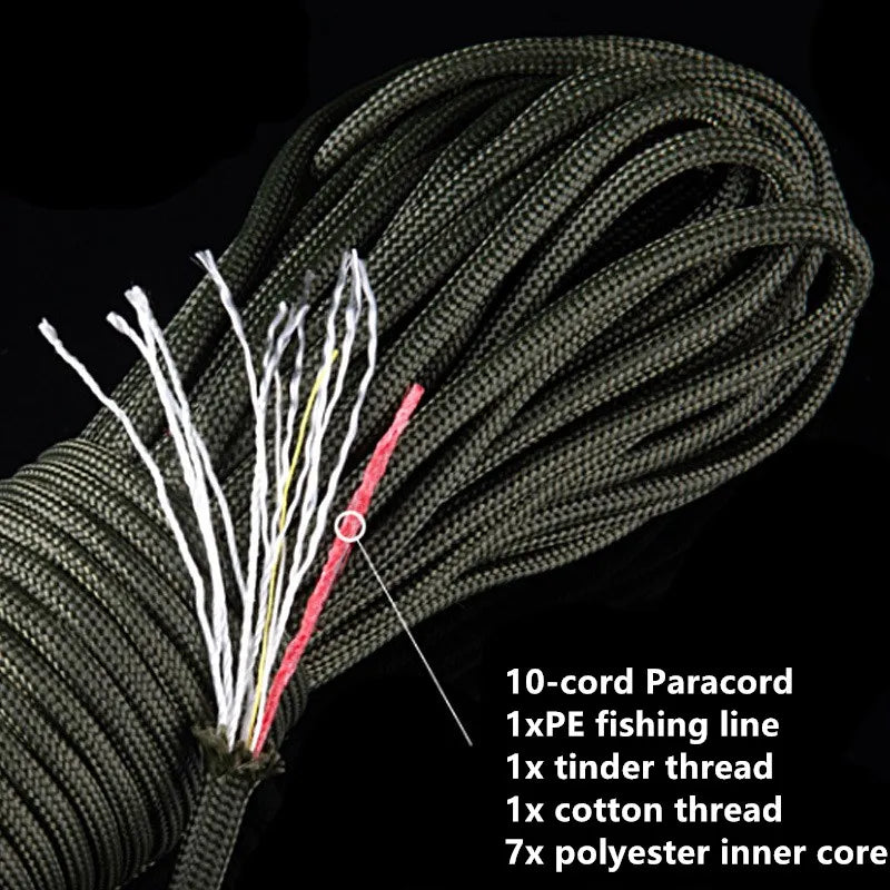 10 Strand Multifunctional Paracord 650 Military 4mm Parachute Camping Survival With Fishing Line Copper Wire And Fire Wire